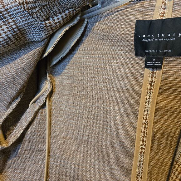 Sanctuary Classic Brown Houndstooth Plaid Blazer Stretchy Knit, Oversized Small - Picture 9 of 10